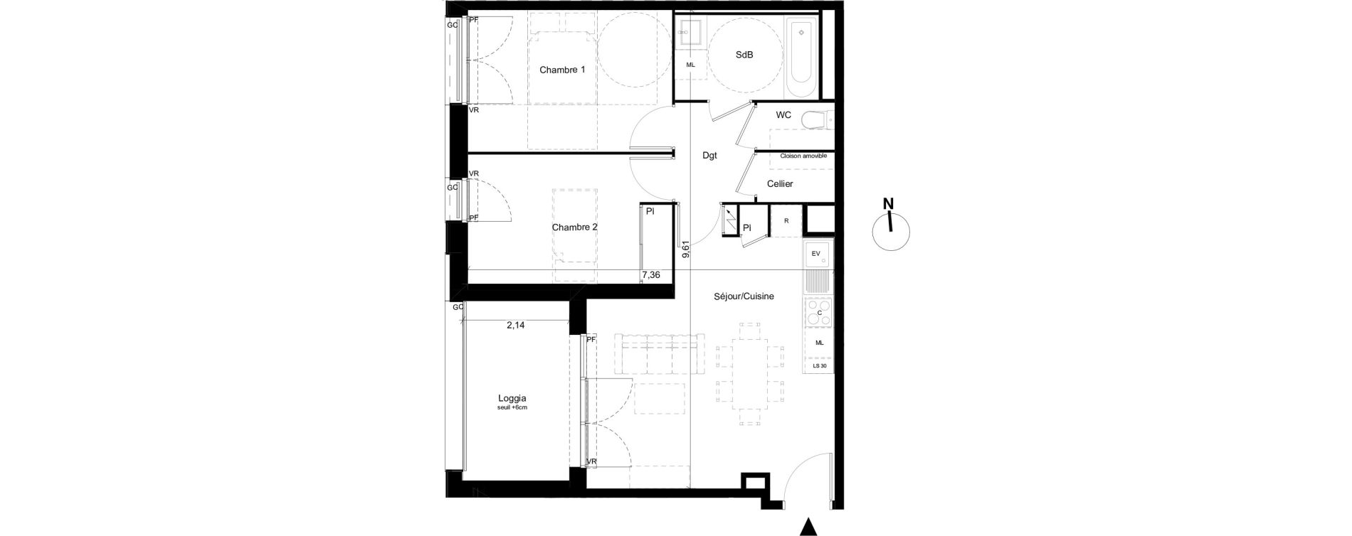 Appartement T3 de 58,02 m2 &agrave; Toulouse Cartoucherie