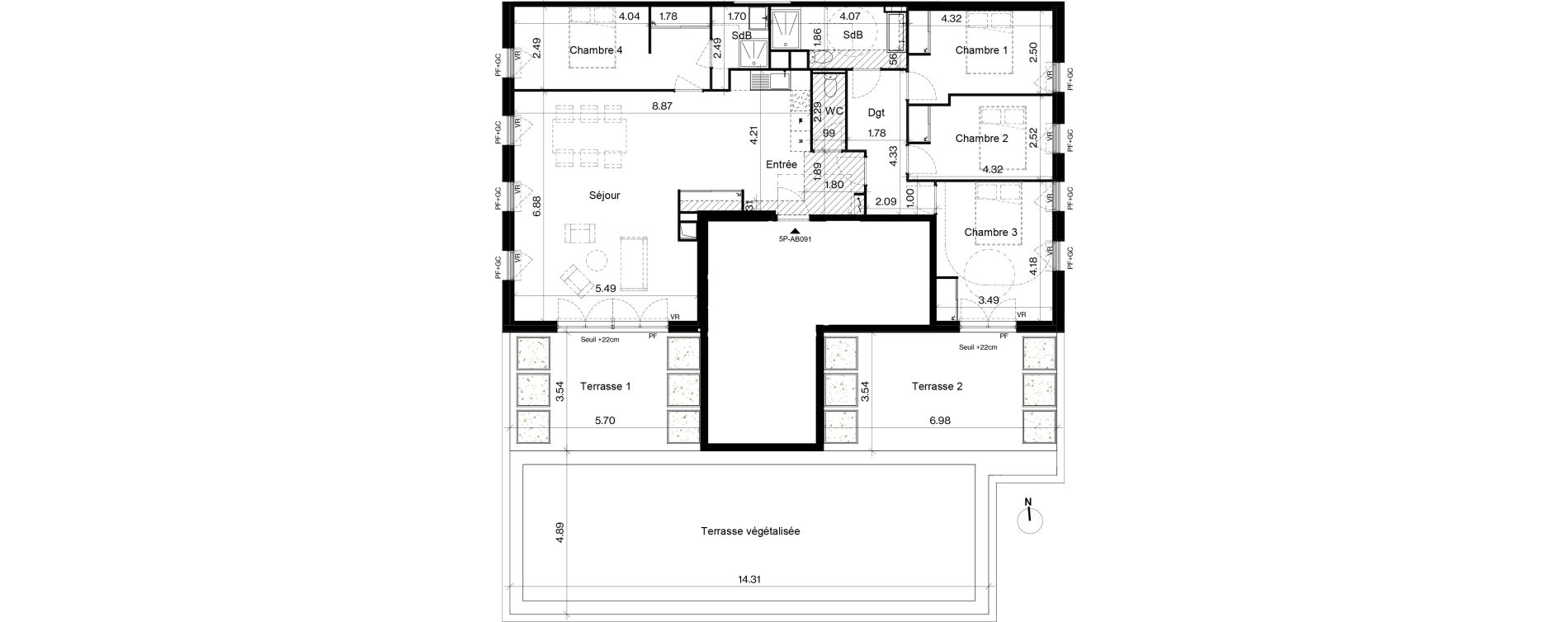 Appartement T5 de 124,48 m2 &agrave; Toulouse Cartoucherie