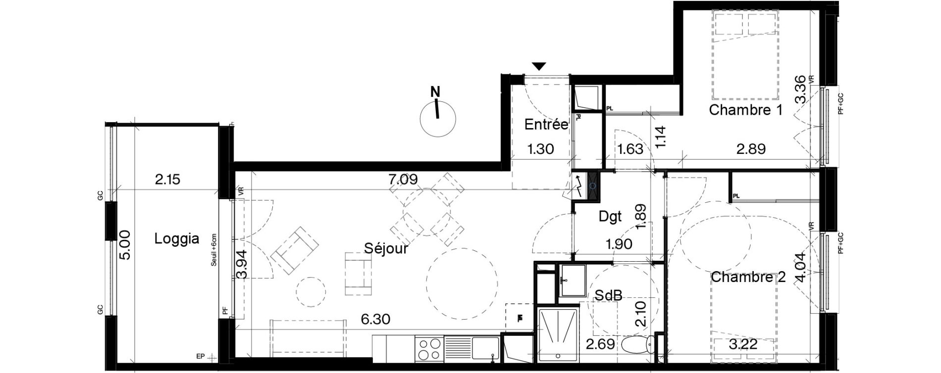 Appartement T3 de 63,35 m2 &agrave; Toulouse Cartoucherie