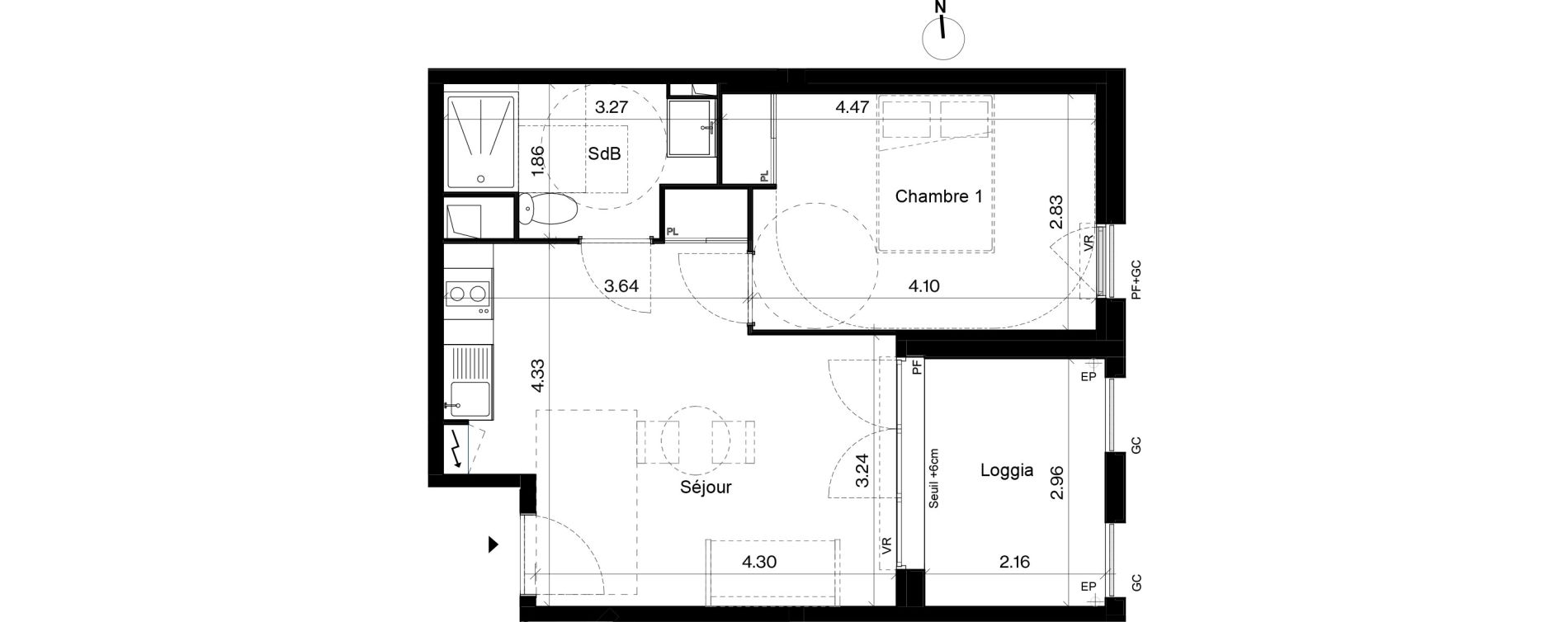 Appartement T2 de 37,21 m2 &agrave; Toulouse Cartoucherie