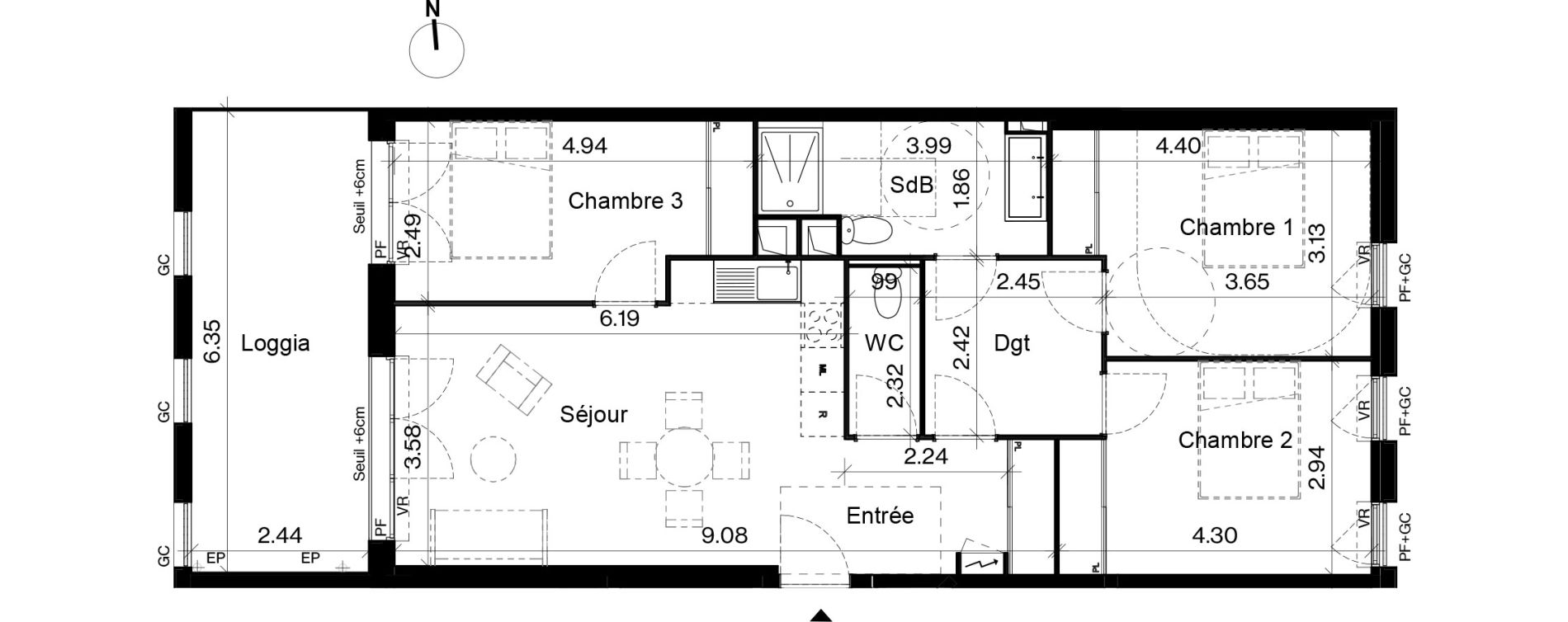 Appartement T4 de 80,02 m2 &agrave; Toulouse Cartoucherie