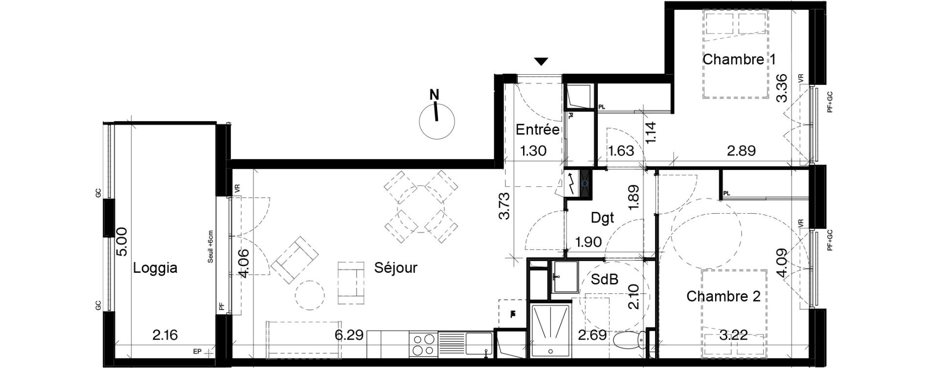 Appartement T3 de 63,63 m2 &agrave; Toulouse Cartoucherie