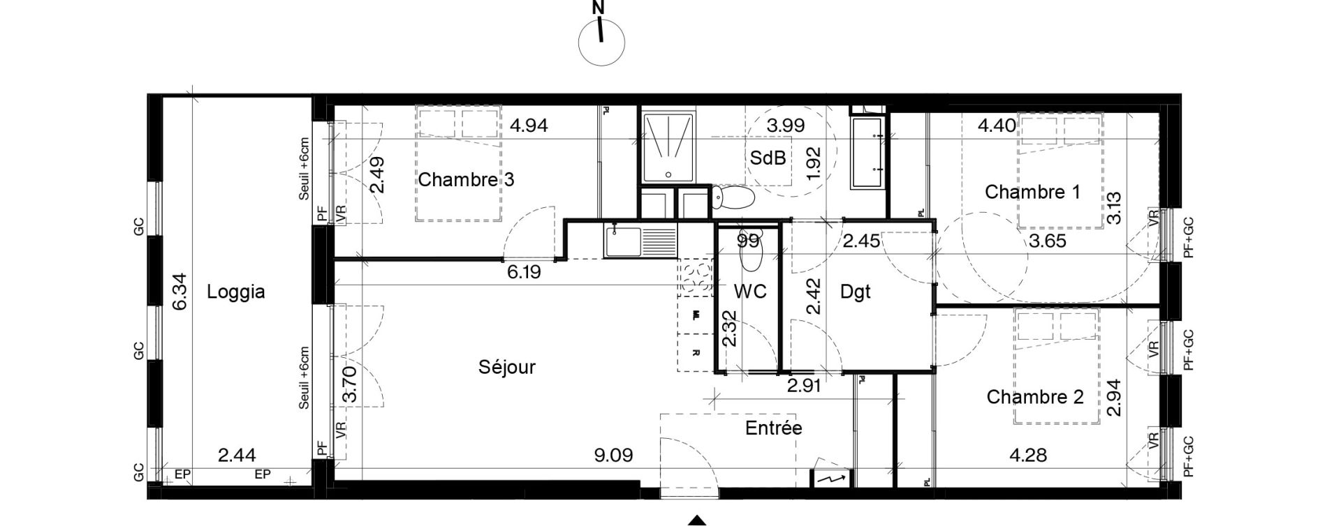Appartement T4 de 80,06 m2 &agrave; Toulouse Cartoucherie