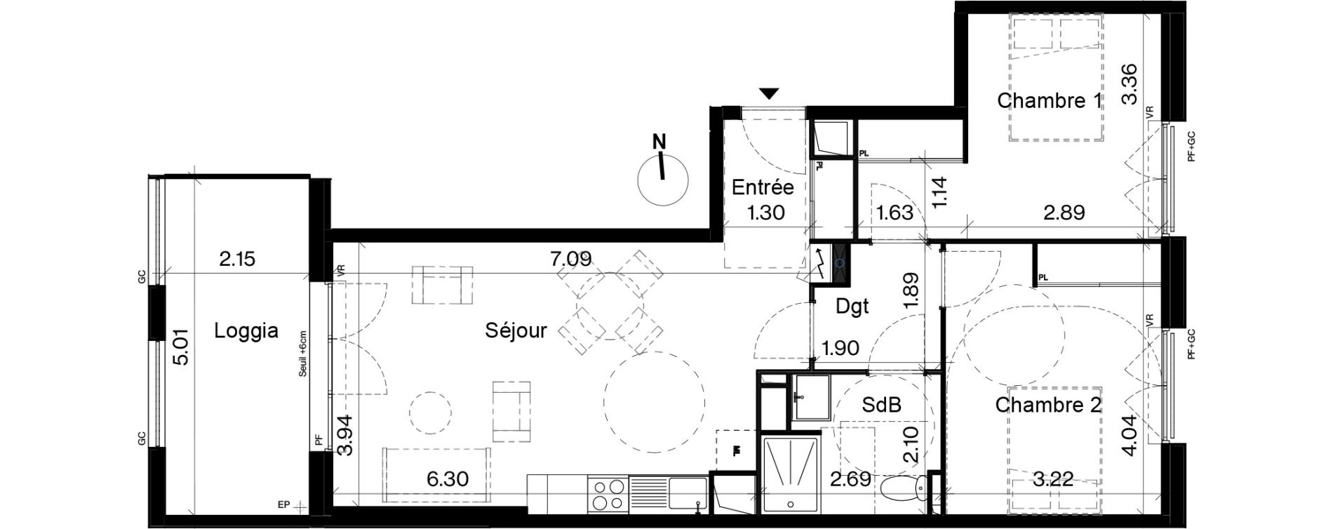 Appartement T3 de 63,35 m2 &agrave; Toulouse Cartoucherie