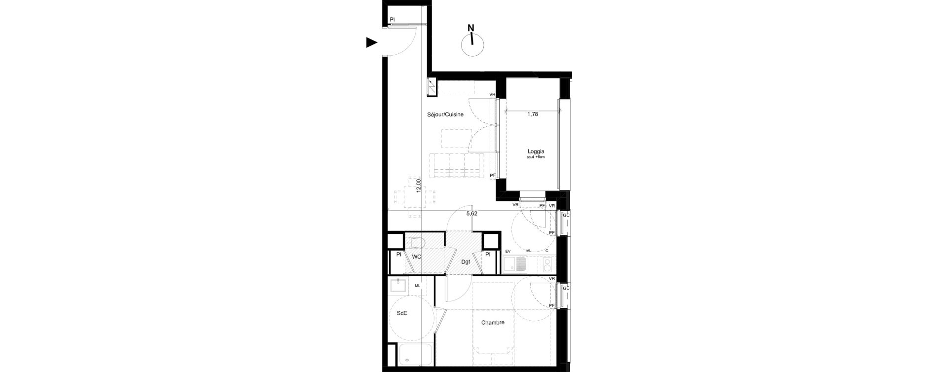 Appartement T2 de 46,49 m2 &agrave; Toulouse Cartoucherie