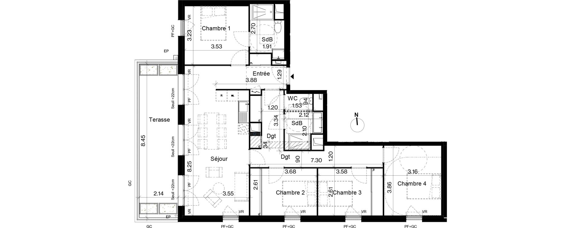 Appartement T5 de 98,39 m2 &agrave; Toulouse Cartoucherie