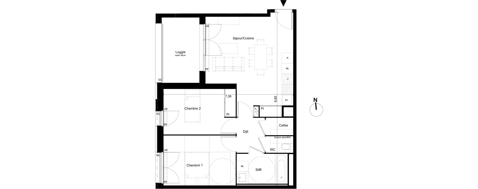 Appartement T3 de 58,20 m2 &agrave; Toulouse Cartoucherie