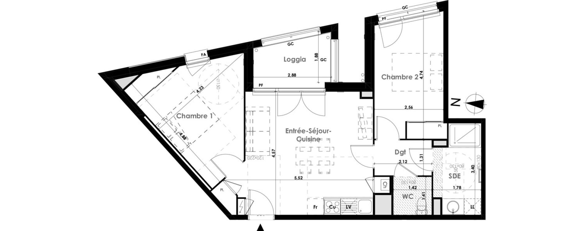 Appartement T3 de 58,21 m2 &agrave; Toulouse Patte d'oie