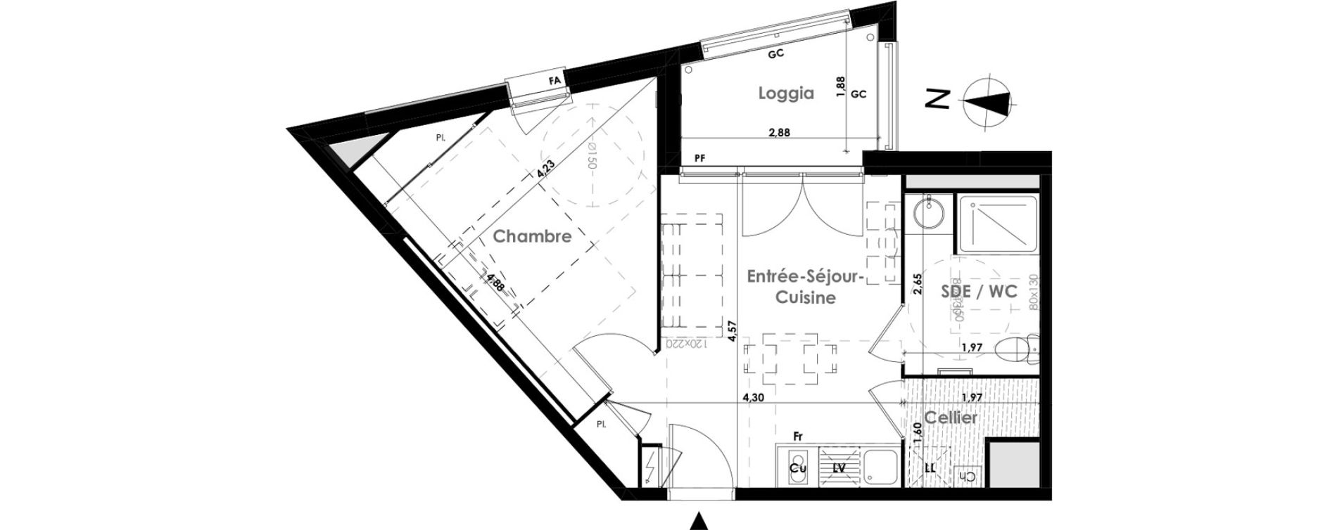 Appartement T2 de 38,57 m2 &agrave; Toulouse Patte d'oie