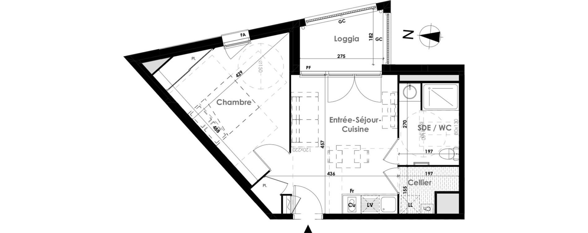 Appartement T2 de 38,93 m2 &agrave; Toulouse Patte d'oie
