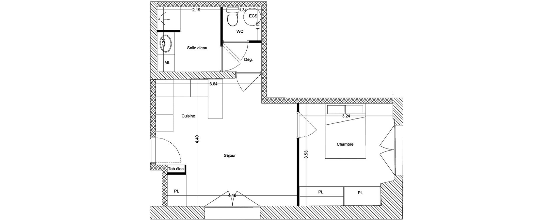 Appartement T2 de 38,54 m2 &agrave; Toulouse Guilhem&eacute;ry