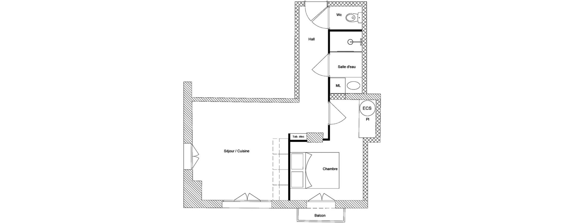 Appartement T2 de 33,75 m2 &agrave; Toulouse Guilhem&eacute;ry