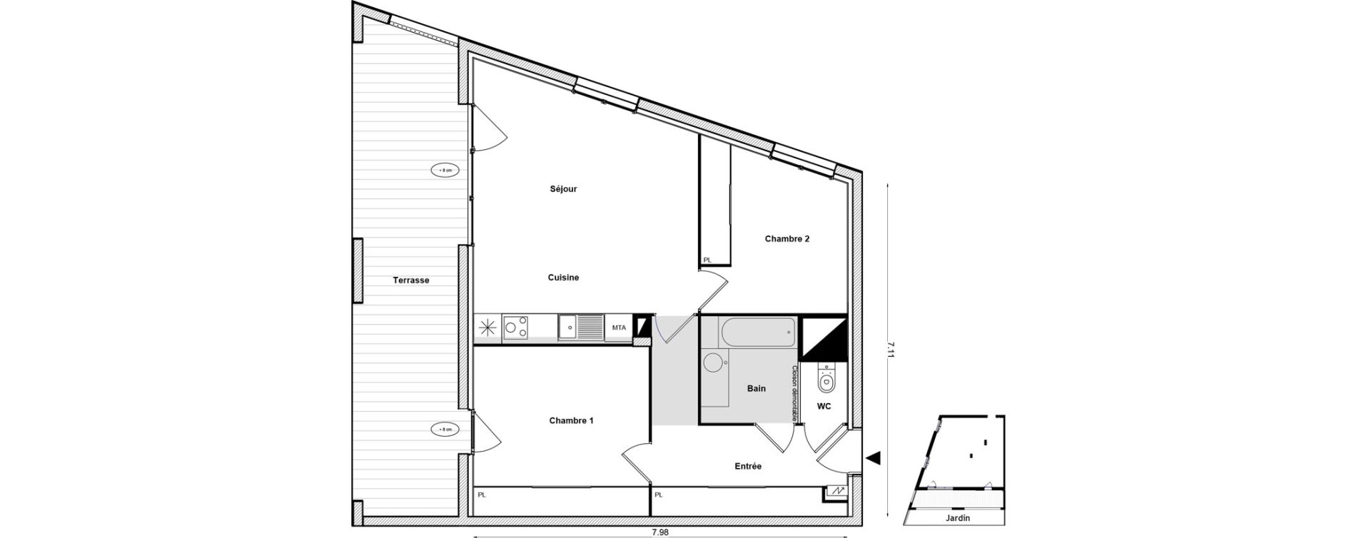 Appartement T3 de 64,38 m2 &agrave; Toulouse Malep&egrave;re