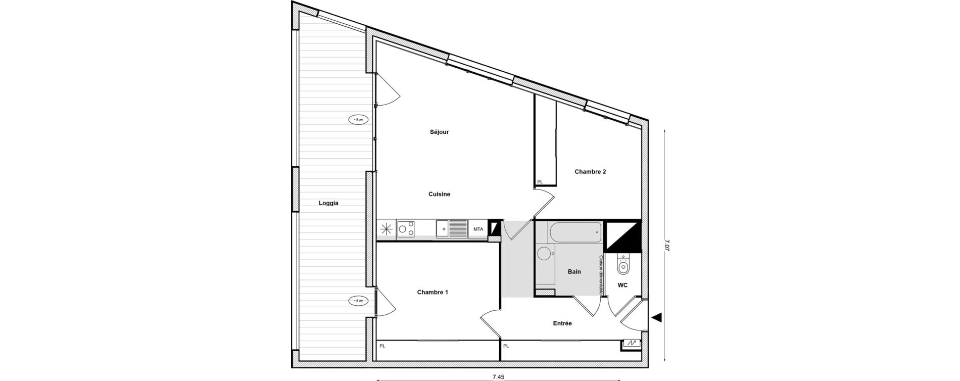 Appartement T3 de 65,04 m2 &agrave; Toulouse Malep&egrave;re