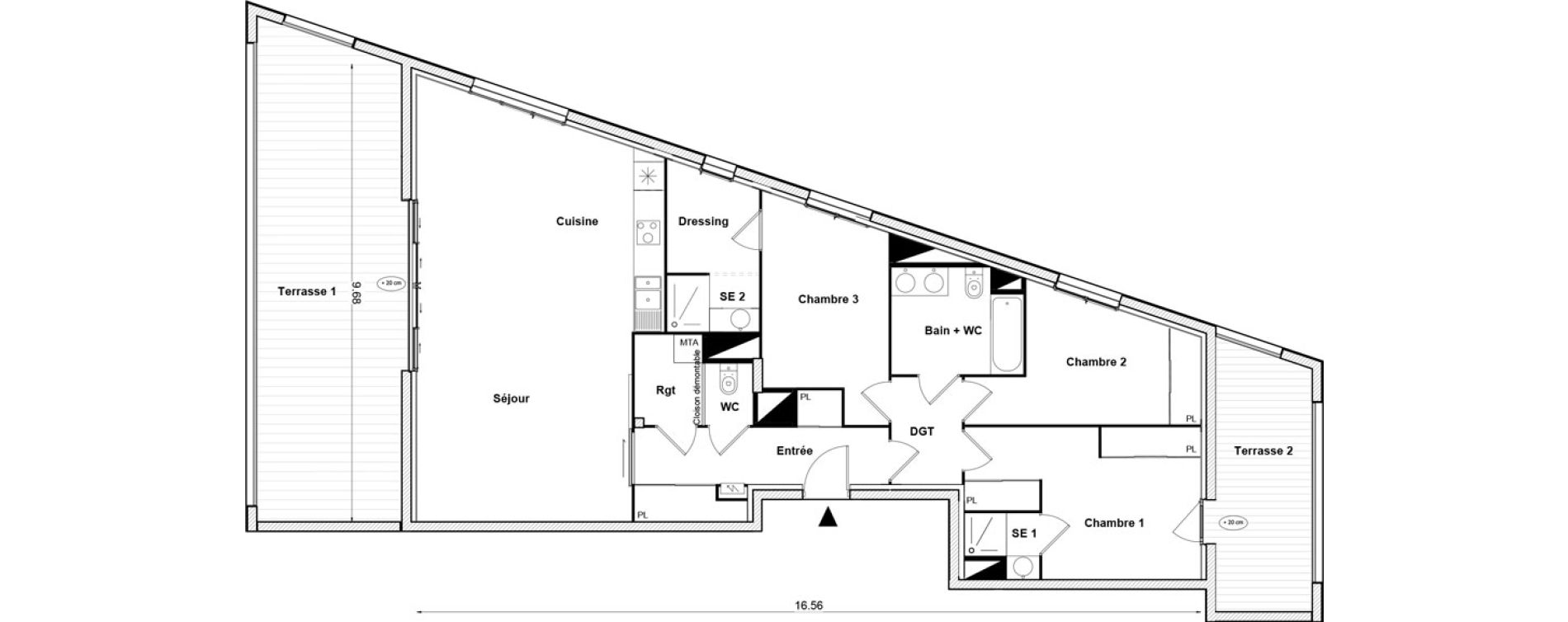 Appartement T4 de 107,43 m2 &agrave; Toulouse Malep&egrave;re