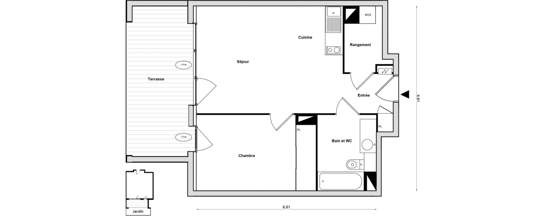 Appartement T2 de 45,23 m2 &agrave; Toulouse Malep&egrave;re