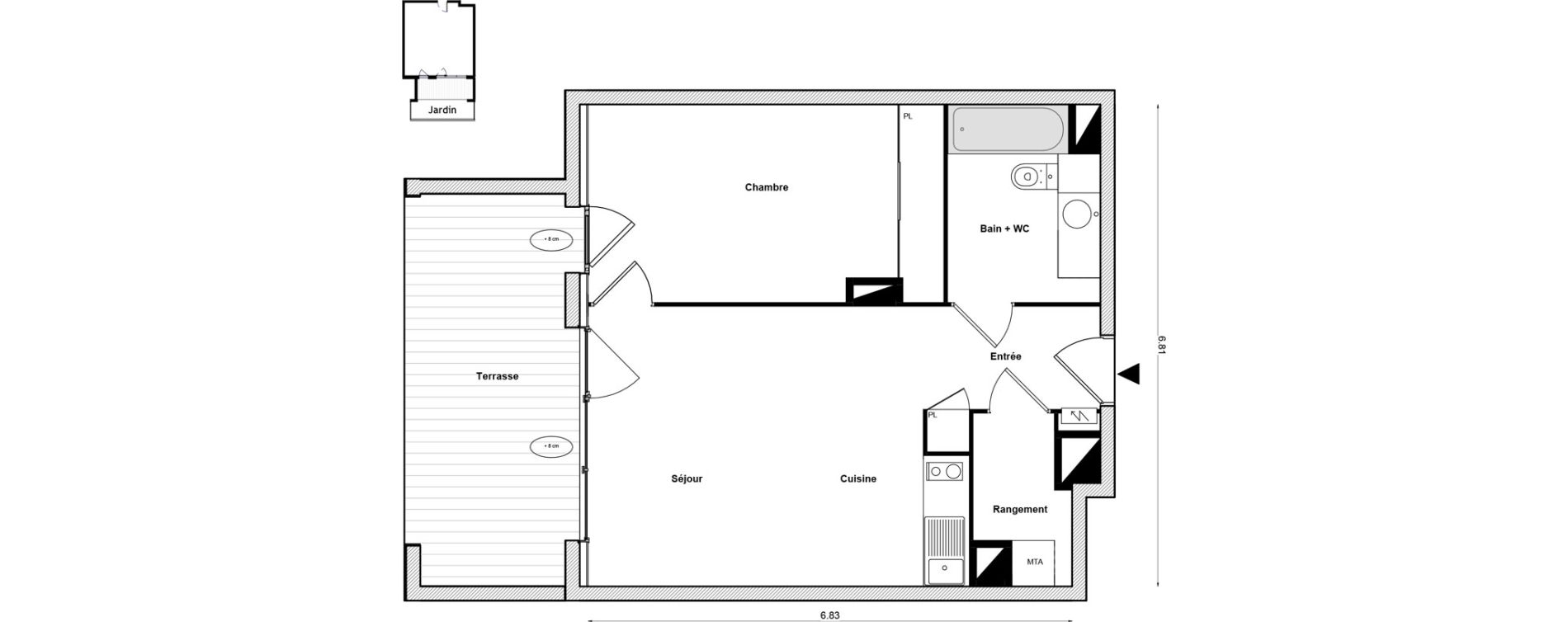 Appartement T2 de 46,21 m2 &agrave; Toulouse Malep&egrave;re