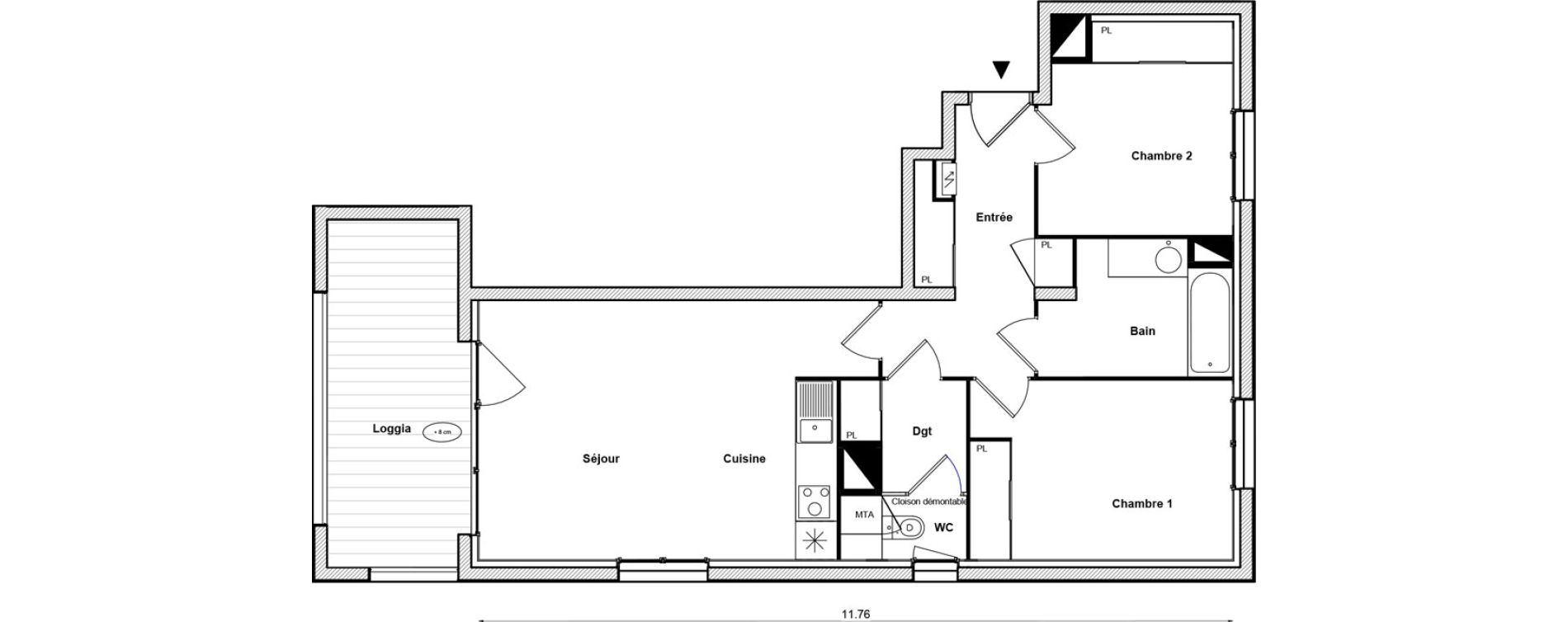 Appartement T3 de 62,35 m2 &agrave; Toulouse Malep&egrave;re