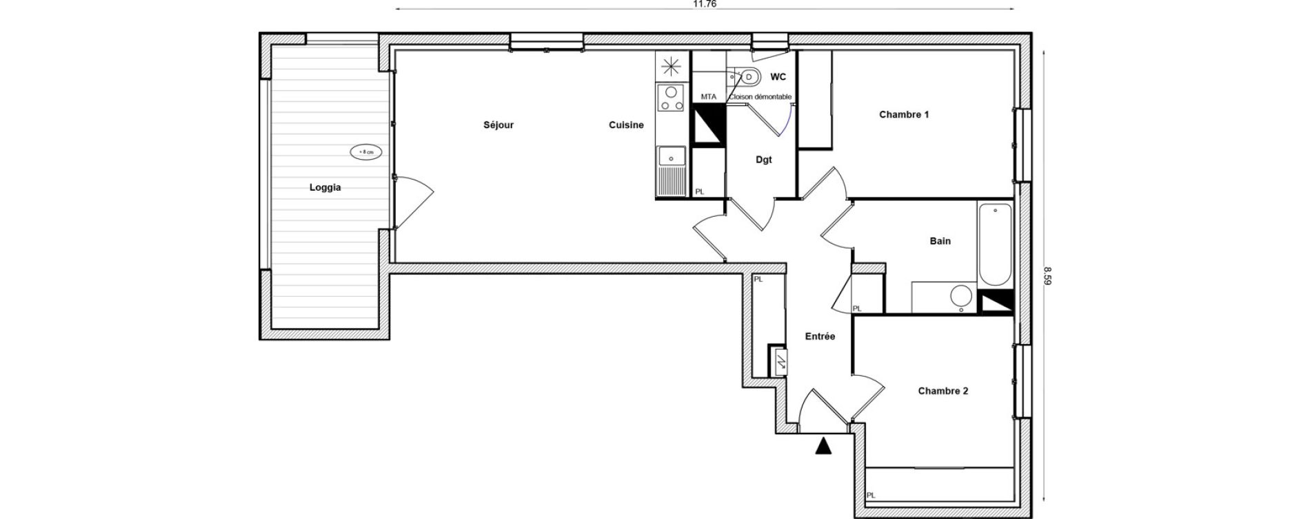 Appartement T3 de 63,35 m2 &agrave; Toulouse Malep&egrave;re