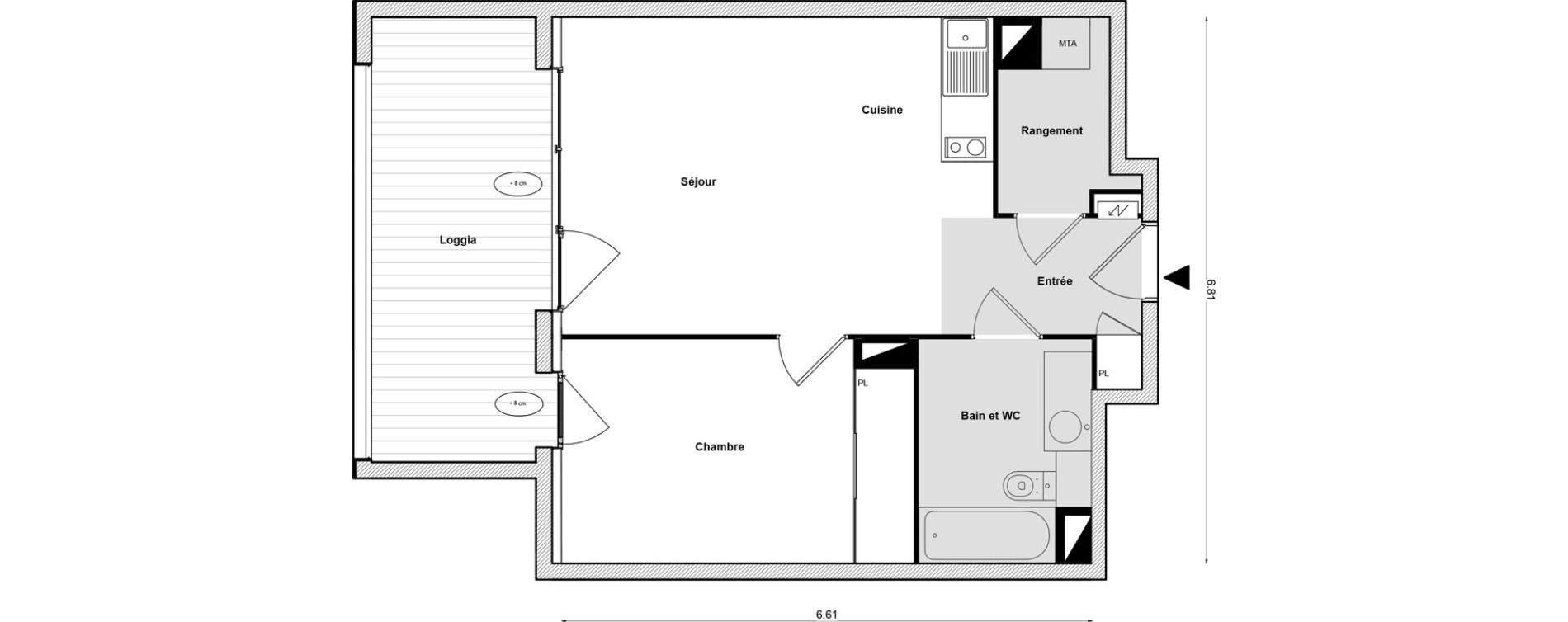 Appartement T2 de 45,23 m2 &agrave; Toulouse Malep&egrave;re