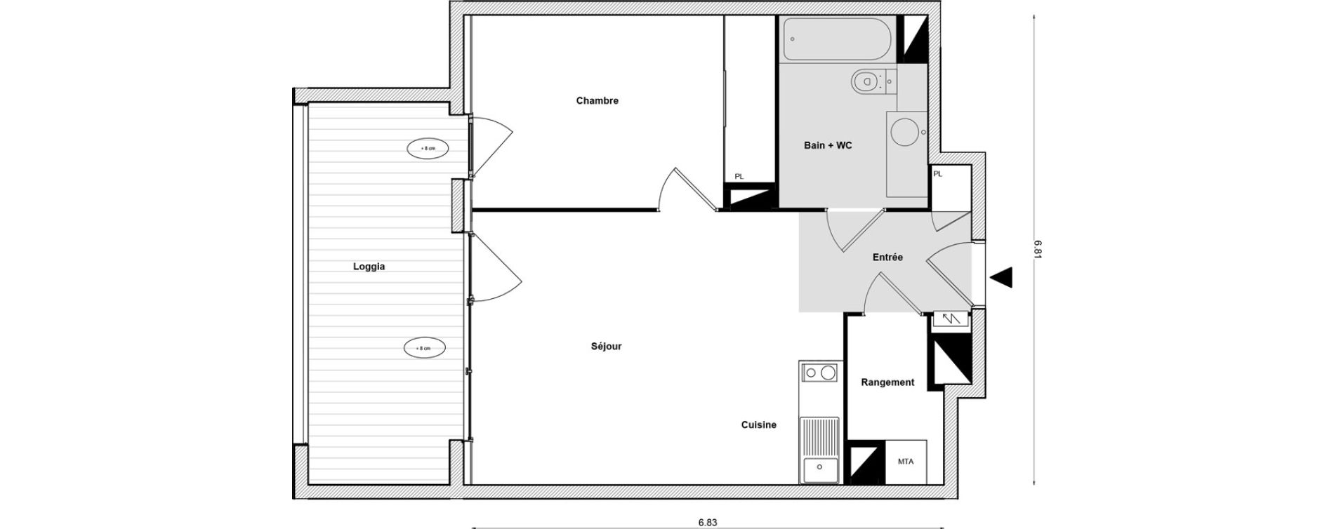 Appartement T2 de 45,02 m2 &agrave; Toulouse Malep&egrave;re