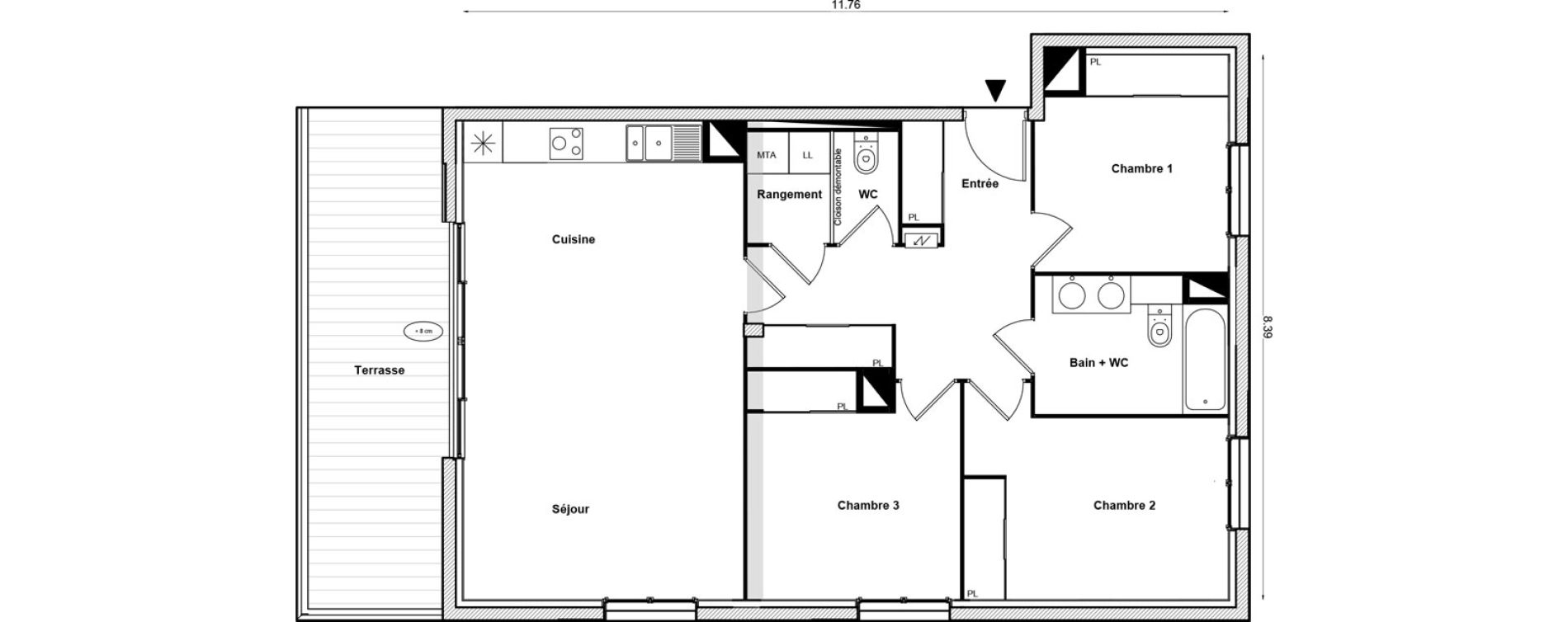 Appartement T4 de 85,79 m2 &agrave; Toulouse Malep&egrave;re