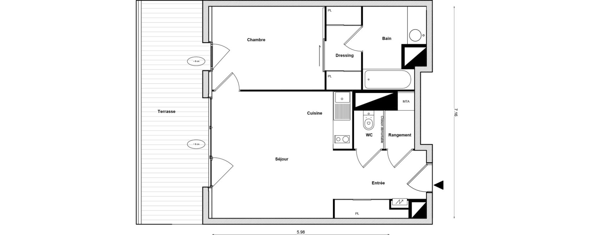 Appartement T2 de 47,62 m2 &agrave; Toulouse Malep&egrave;re