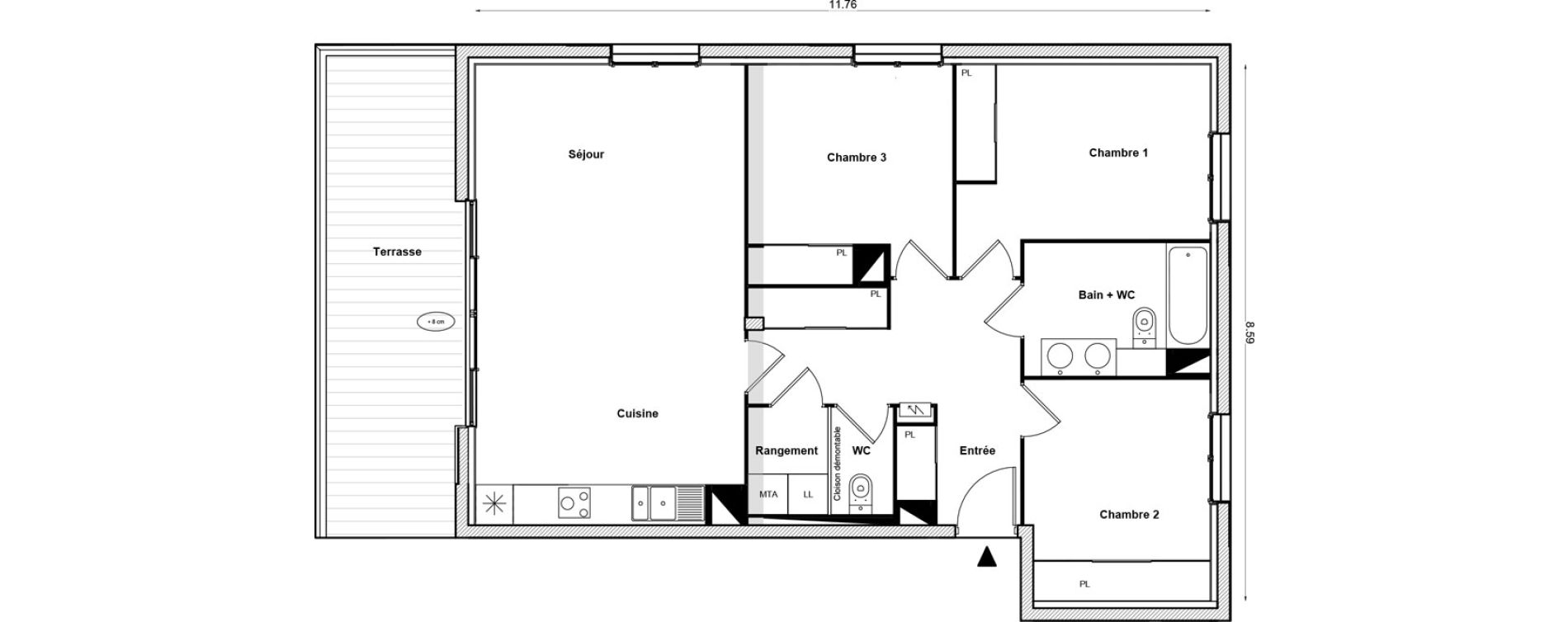Appartement T4 de 86,53 m2 &agrave; Toulouse Malep&egrave;re