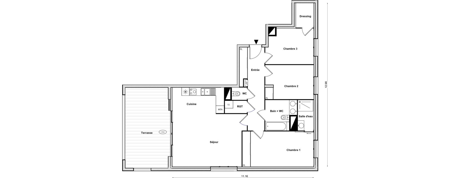 Appartement T4 de 93,06 m2 &agrave; Toulouse Malep&egrave;re