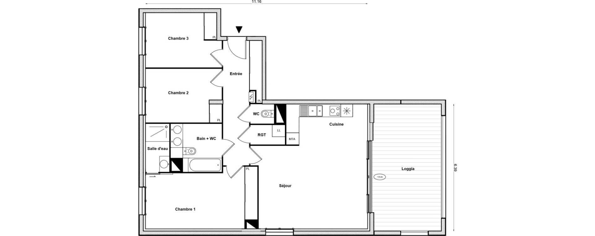Appartement T4 de 90,43 m2 &agrave; Toulouse Malep&egrave;re