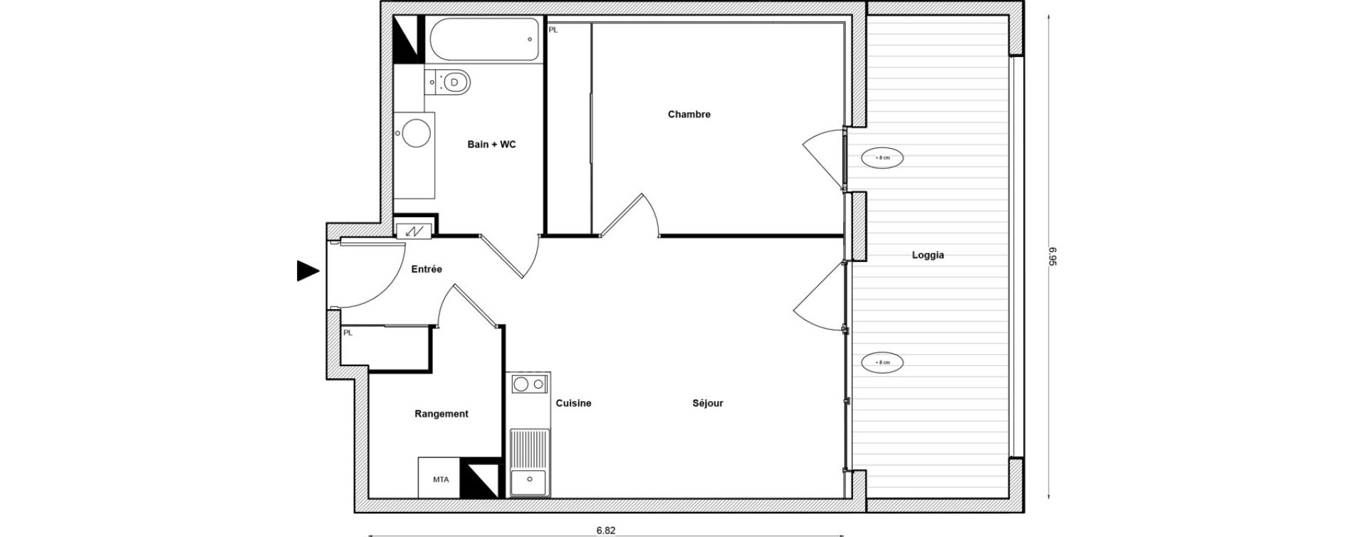 Appartement T2 de 45,02 m2 &agrave; Toulouse Malep&egrave;re