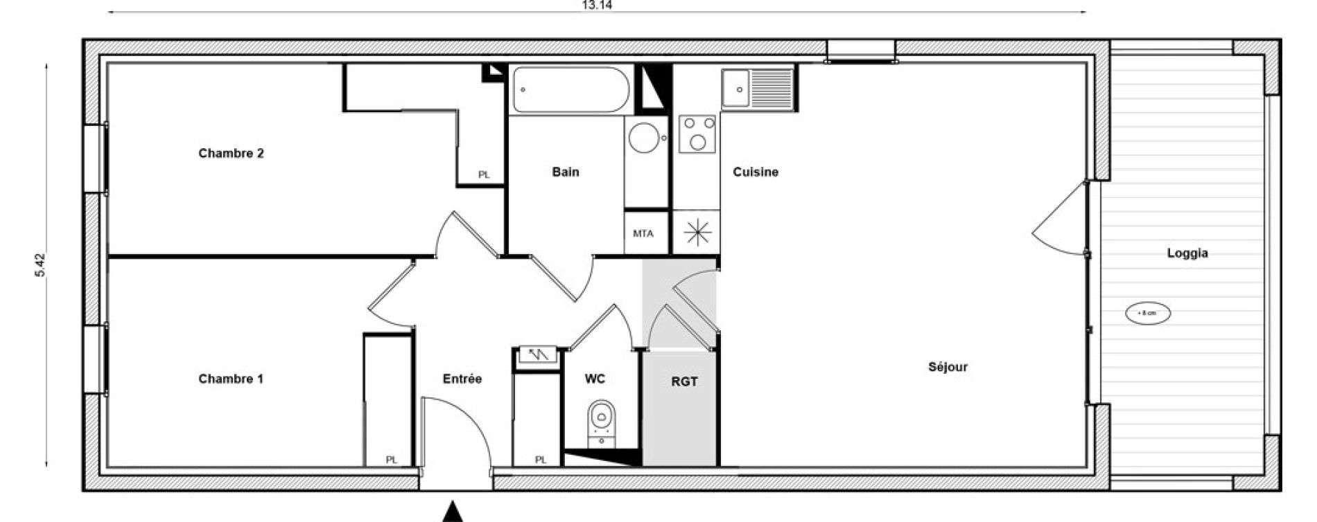 Appartement T3 de 69,00 m2 &agrave; Toulouse Malep&egrave;re