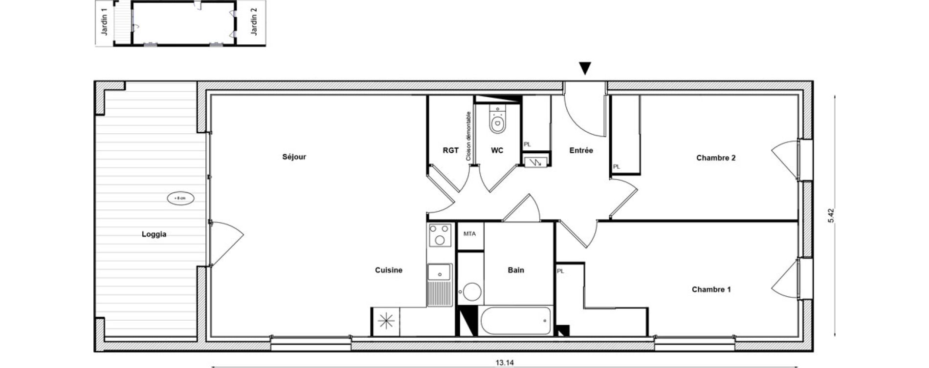 Appartement T3 de 69,02 m2 &agrave; Toulouse Malep&egrave;re