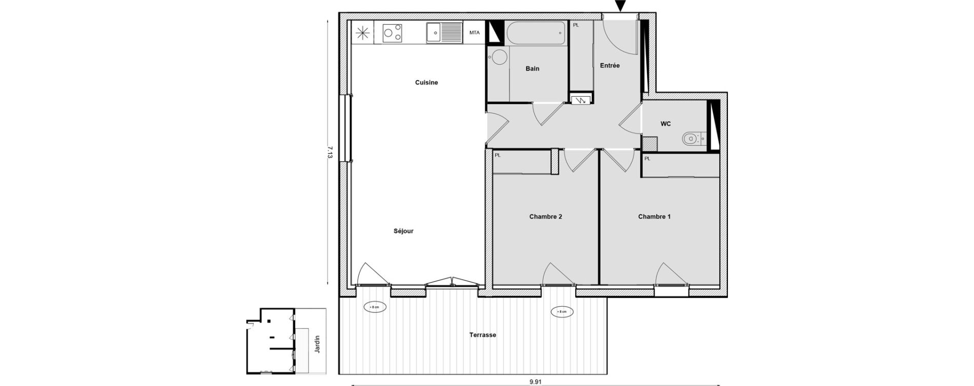 Appartement T3 de 62,97 m2 &agrave; Toulouse Malep&egrave;re