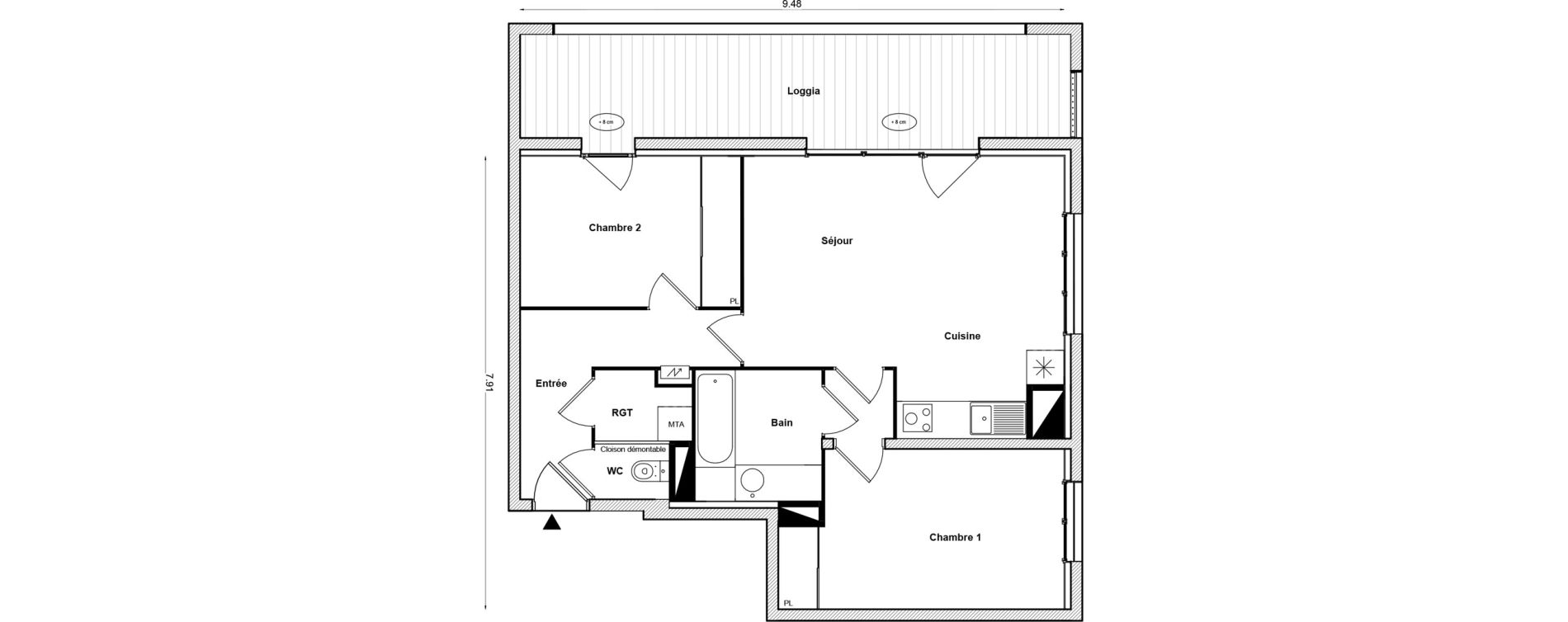 Appartement T3 de 62,92 m2 &agrave; Toulouse Malep&egrave;re
