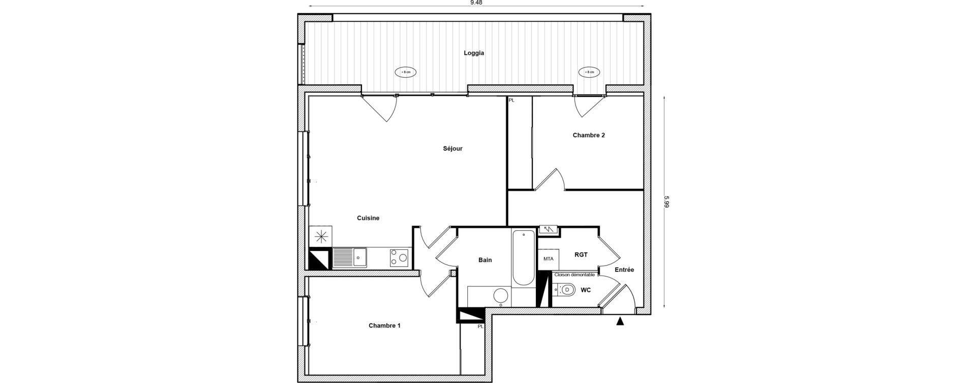 Appartement T3 de 63,06 m2 &agrave; Toulouse Malep&egrave;re