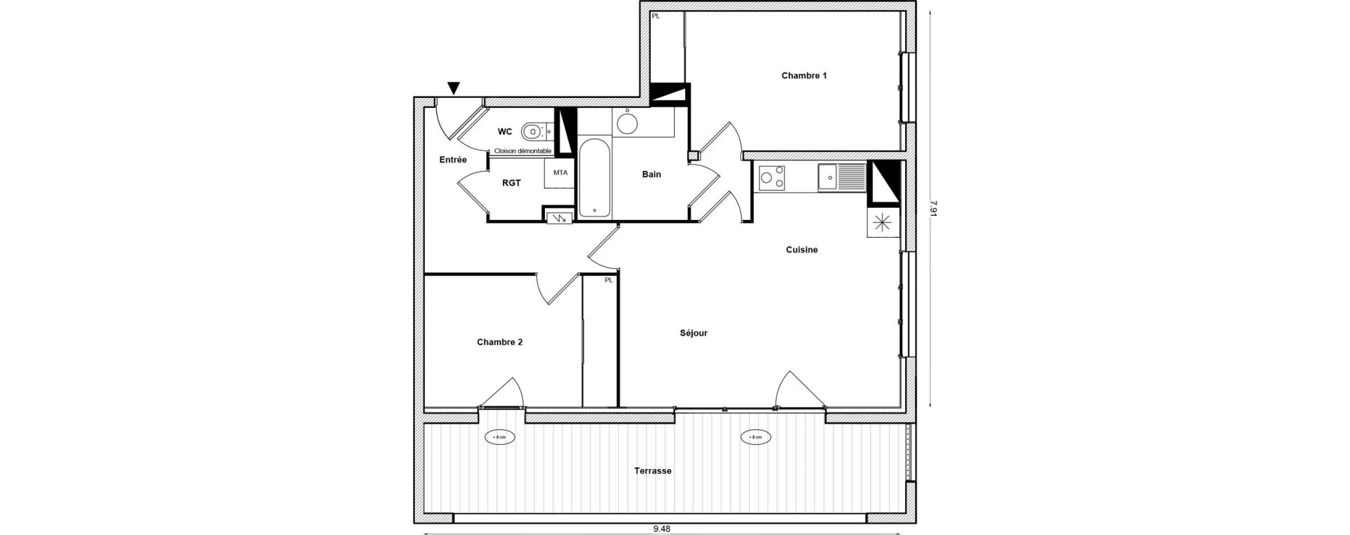 Appartement T3 de 62,87 m2 &agrave; Toulouse Malep&egrave;re