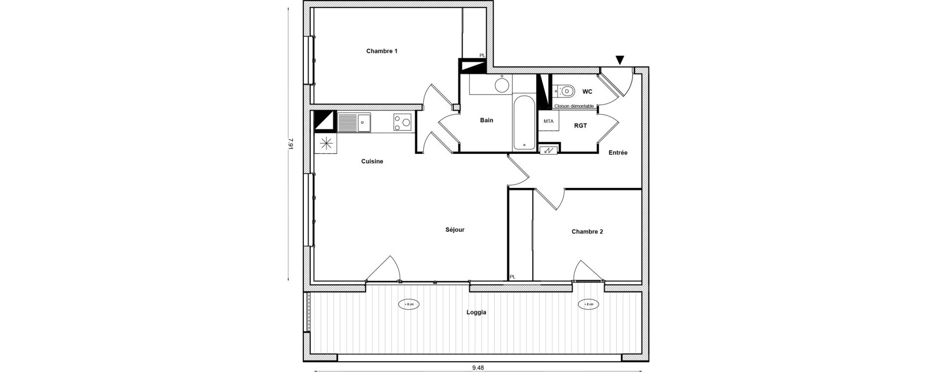 Appartement T3 de 63,06 m2 &agrave; Toulouse Malep&egrave;re