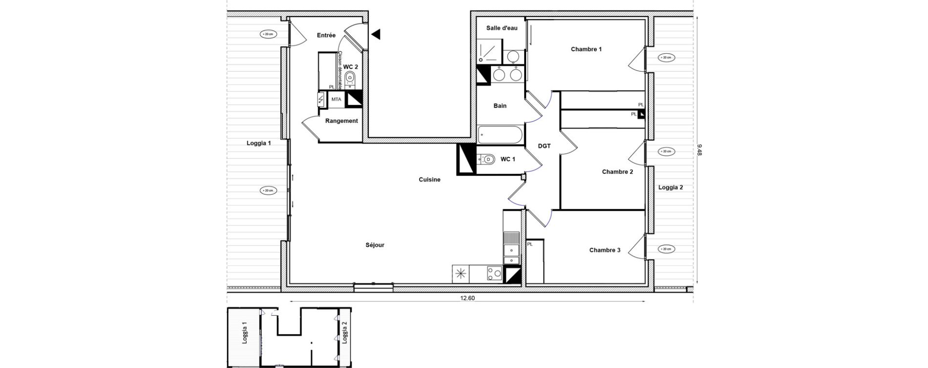 Appartement T4 de 96,50 m2 &agrave; Toulouse Malep&egrave;re