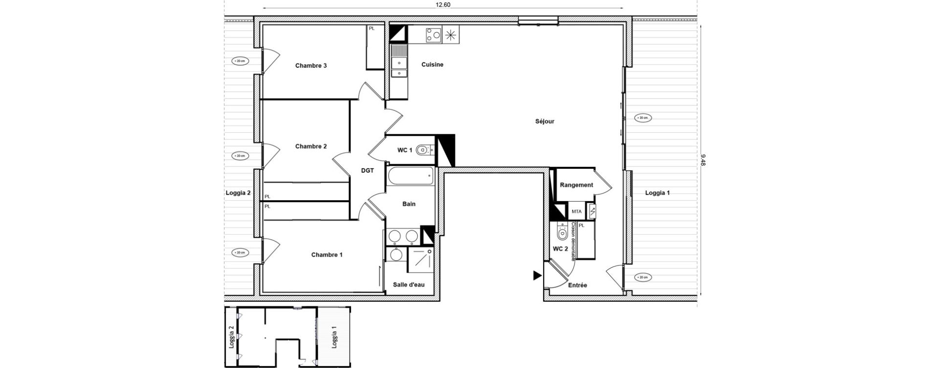 Appartement T4 de 96,21 m2 &agrave; Toulouse Malep&egrave;re
