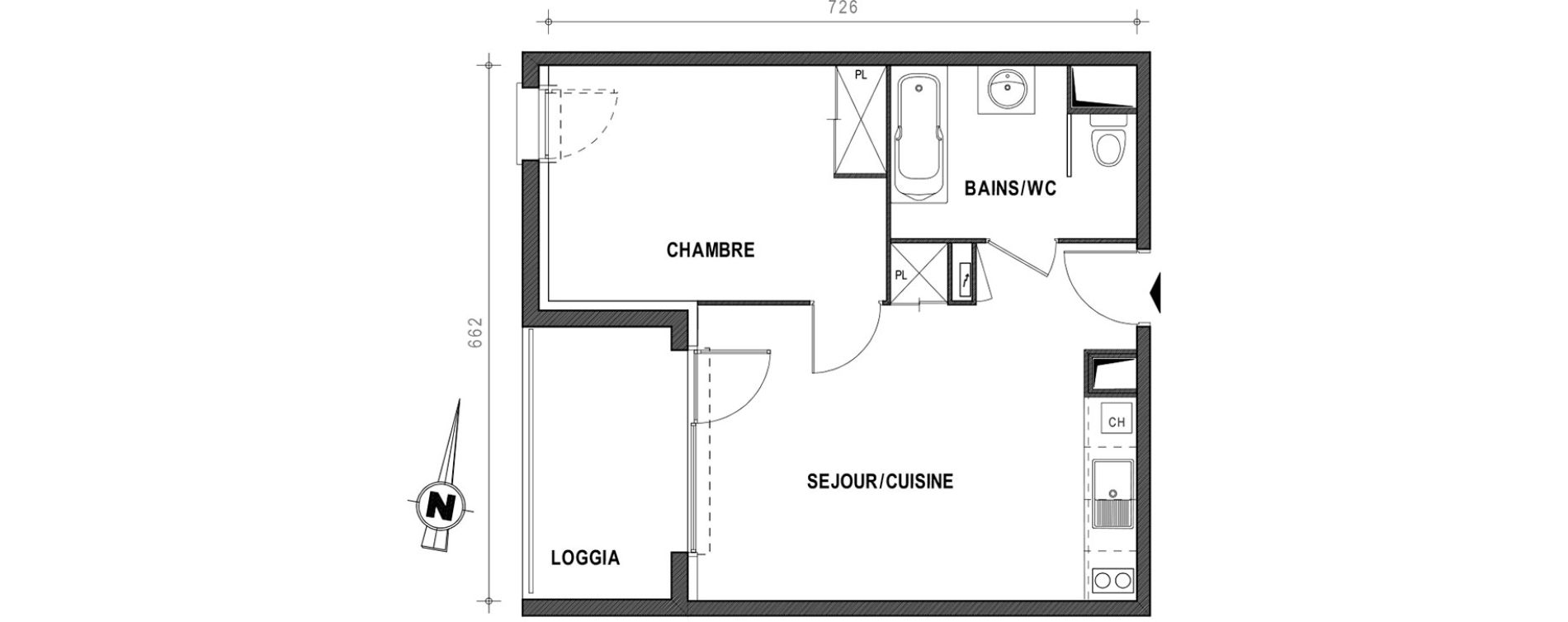 Appartement T2 de 39,66 m2 &agrave; Toulouse Croix daurade