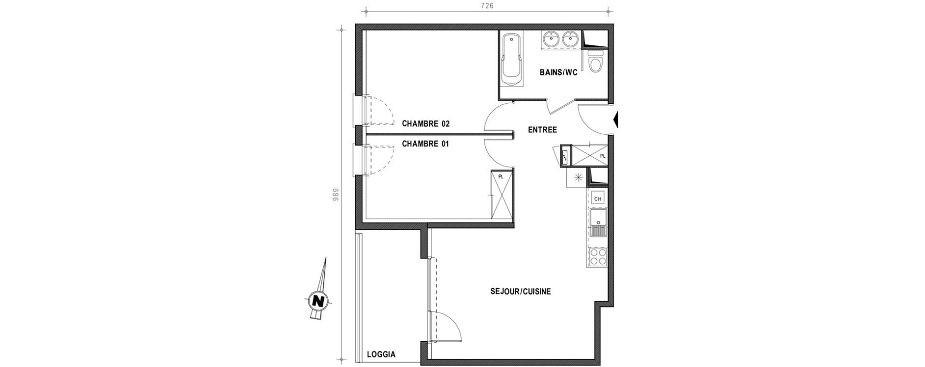 Appartement T3 de 60,35 m2 &agrave; Toulouse Croix daurade