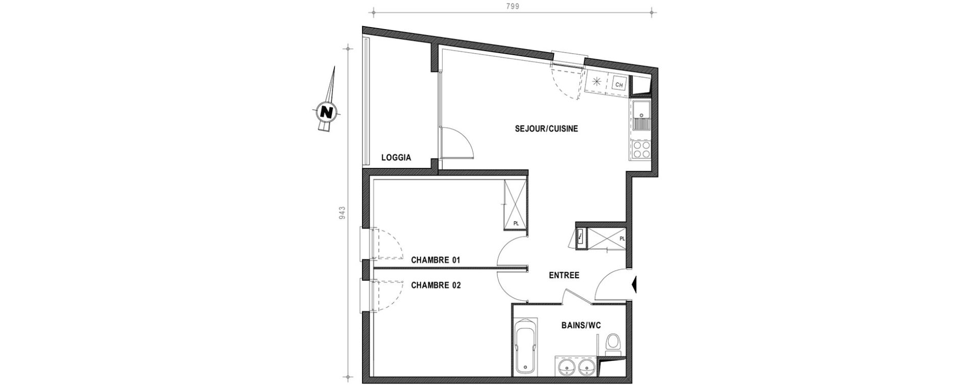 Appartement T3 de 58,36 m2 &agrave; Toulouse Croix daurade