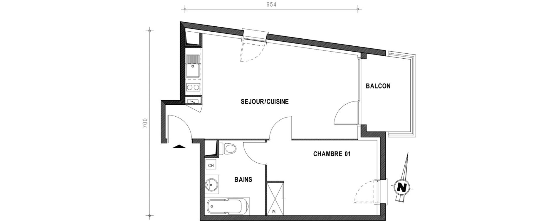 Appartement T2 de 42,27 m2 &agrave; Toulouse Croix daurade