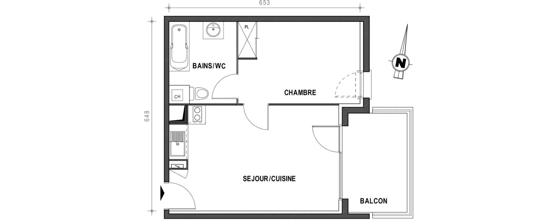 Appartement T2 de 38,14 m2 &agrave; Toulouse Croix daurade