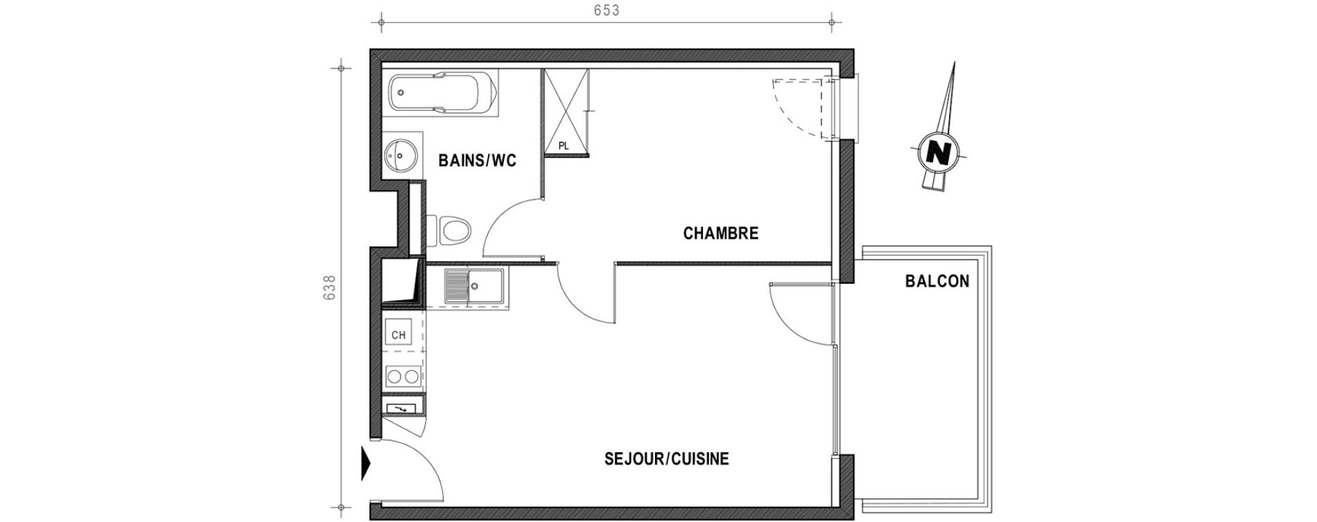 Appartement T2 de 39,77 m2 &agrave; Toulouse Croix daurade