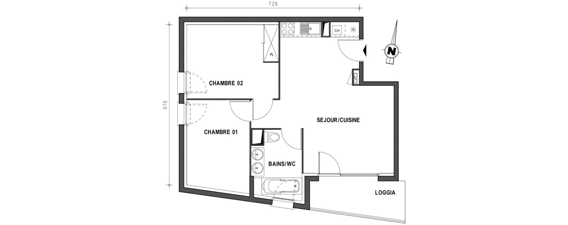 Appartement T3 de 53,70 m2 &agrave; Toulouse Croix daurade