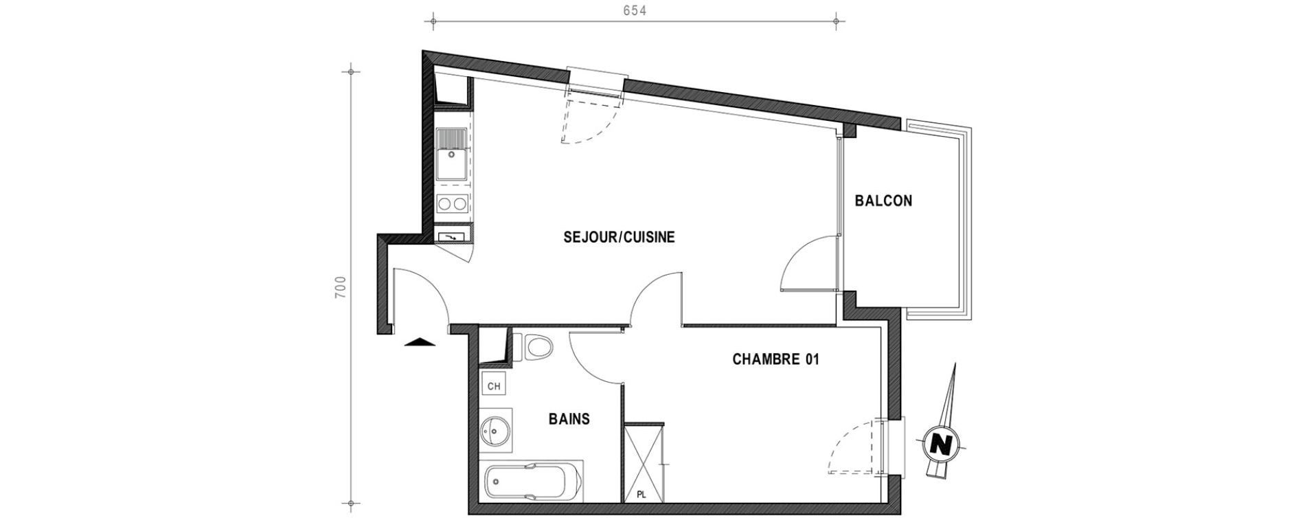 Appartement T2 de 42,27 m2 &agrave; Toulouse Croix daurade