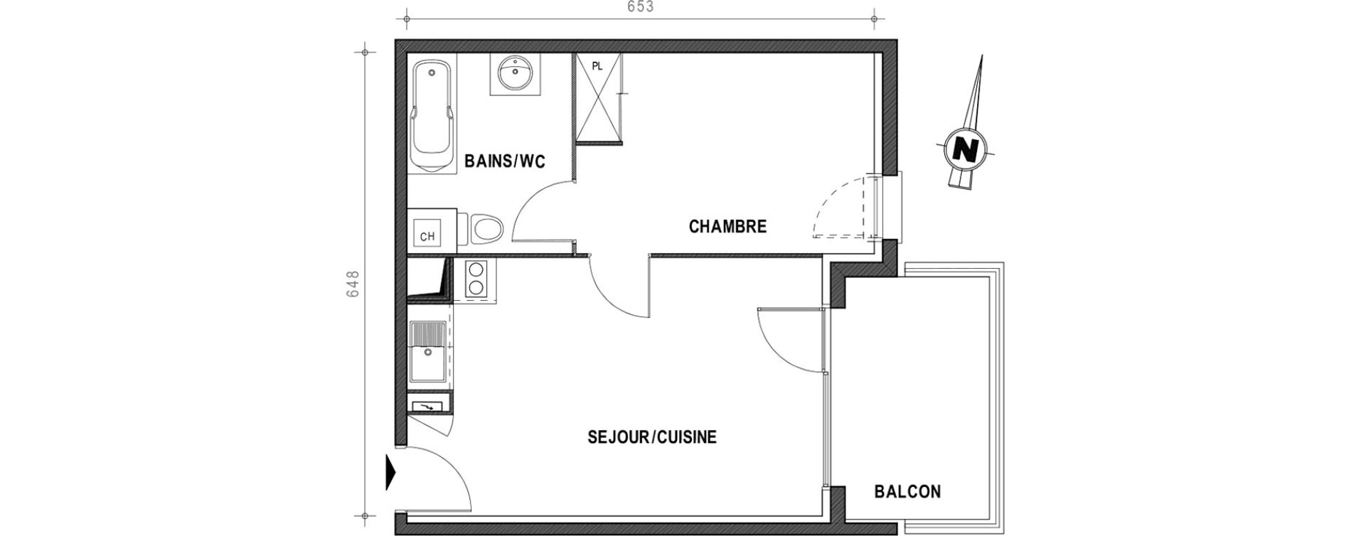 Appartement T2 de 38,14 m2 &agrave; Toulouse Croix daurade