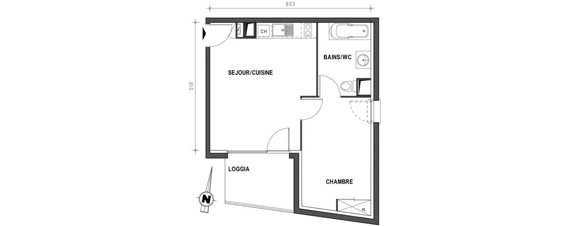 Appartement T2 de 39,40 m2 &agrave; Toulouse Croix daurade